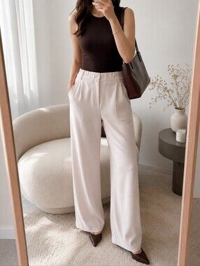 Cream | Wide Leg Trouser Pants In Ivory, Waist 16" To 17"